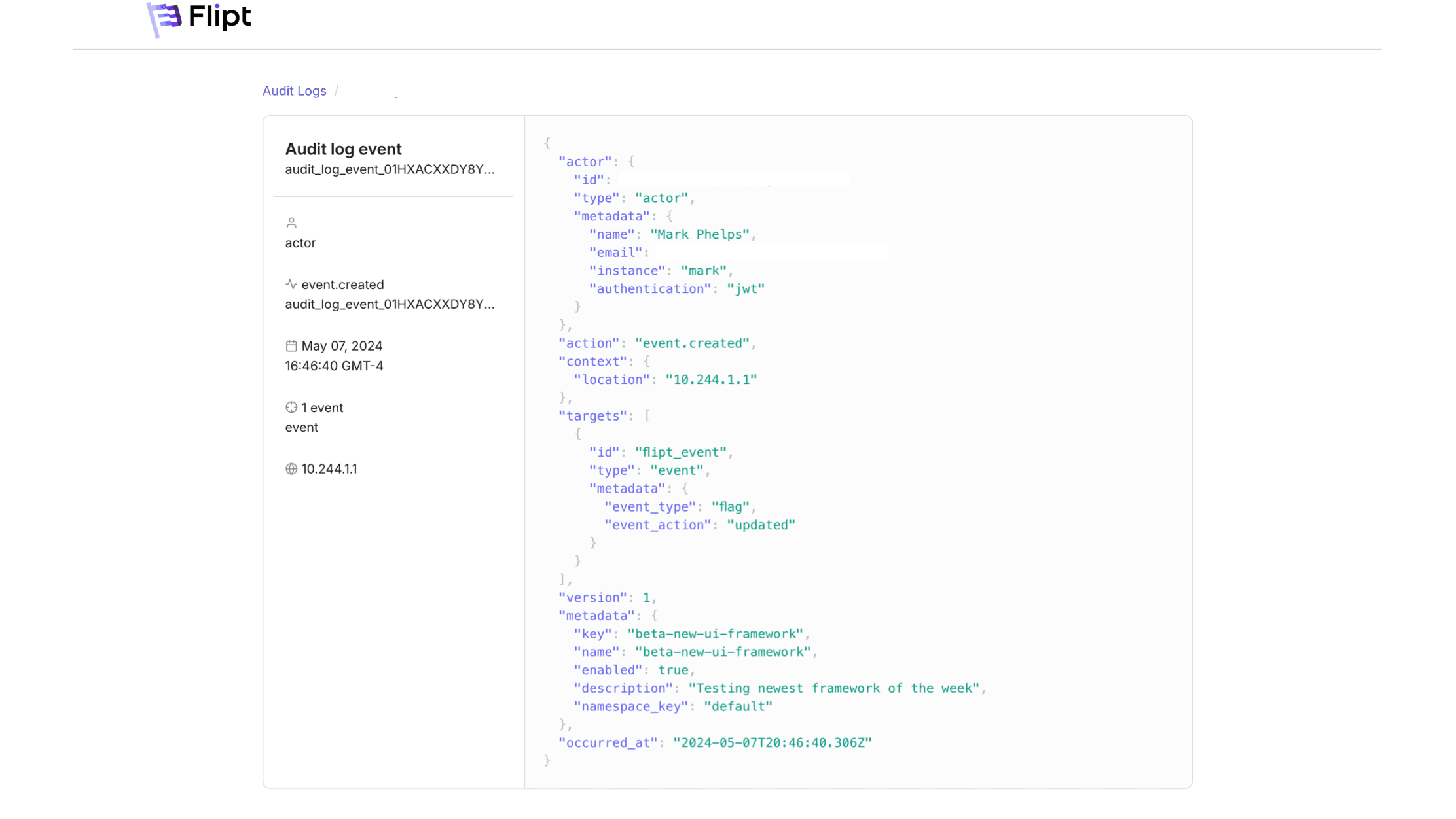 Flipt Hybrid Cloud Audit Logs