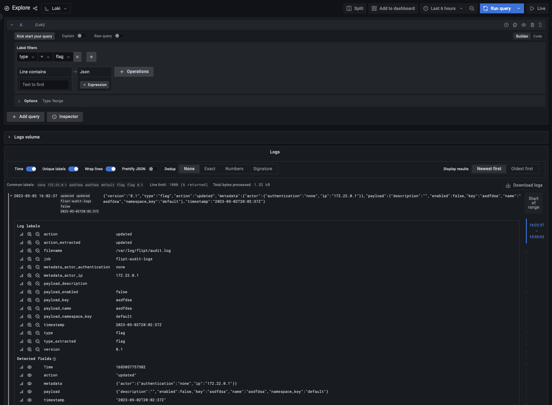 Audit Events Aggregated in Grafana Loki